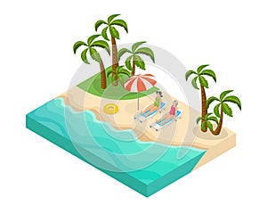 Isometric Retired People Summer Vacation Concept