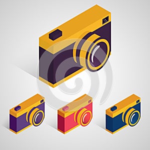 Isometric retro camera. Vector set.