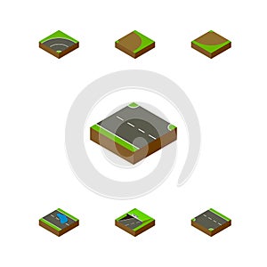 Isometric Road Set Of Rotation, Plash, Subway And Other Vector Objects. Also Includes Sand, Downward, Turning Elements. photo