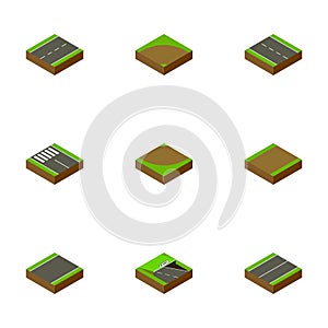 Isometric Road Set Of Underground, Footpath, Sand Vector Objects. Also Includes Strip, Turn, Unilateral Elements.