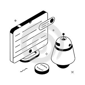 Isometric robot coding concept showing artificial intelligence programming