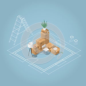 Isometric room renovation illustration