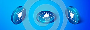 Isometric Rorschach test icon isolated on blue background. Psycho diagnostic inkblot test Rorschach. Blue circle button