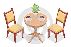 Isometric round table and two chairs vector