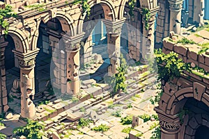 Isometric Ruins at High Noon AI Generated
