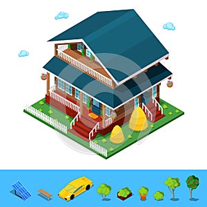 Isometric Rural Cottege Building House