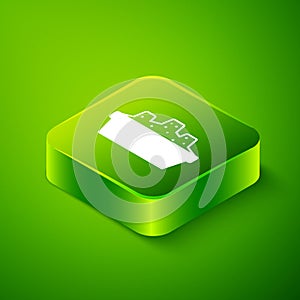 Isometric Sandbox for kids with sand icon isolated on green background. Green square button. Vector