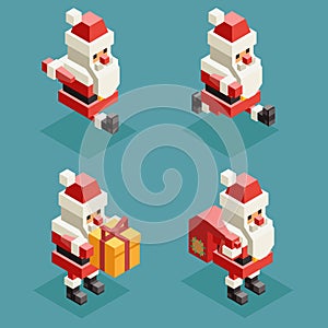 Isometric Santa claus christmas lowpoly polygonal new year icons set flat design vector illustration