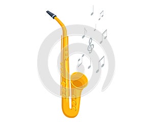 Isometric saxophone isolated on white. . Saxophone jazz instrument. Jazz or blues musician.