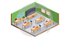 Isometric School Classroom Educational Learning Space, vector design Generative AI