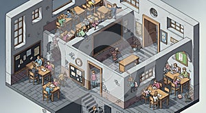 Isometric View of a Busy School