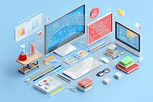Isometric Science and Technology Workspace Illustration