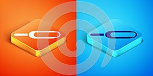 Isometric Scoop flour icon isolated on orange and blue background. Vector