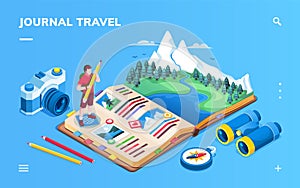 Isometric screen for travel journal or photo album