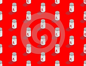 Isometric seamless pattern covid-19 vaccine bottle with crossbones symbol, Vaccination Campaign problem dangerous concept design