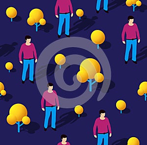 Isometric seamless repeating pattern people business