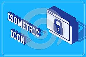 Isometric Secure your site with HTTPS, SSL icon isolated on blue background. Internet communication protocol. Vector