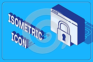 Isometric Secure your site with HTTPS, SSL icon isolated on blue background. Internet communication protocol. Vector