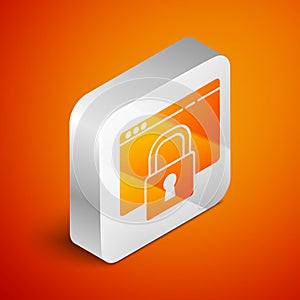 Isometric Secure your site with HTTPS, SSL icon isolated on orange background. Internet communication protocol. Silver
