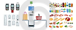 Isometric self-service cashier or terminal. The point with self-service checkout in the supermarket.