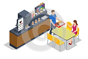 Isometric self-service coffee machines offer consistent quality coffee. Vending machine with coffee in the supermarket photo
