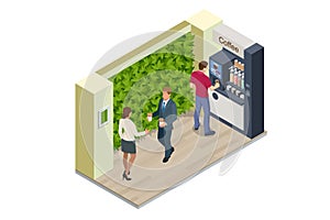 Isometric self-service coffee machines offer consistent quality coffee. Vending machine with coffee in the supermarket photo
