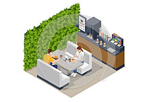 Isometric self-service coffee machines offer consistent quality coffee. Vending machine with coffee in the supermarket photo