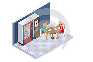 Isometric self-service coffee machines offer consistent quality coffee. Vending machine with coffee in the supermarket photo