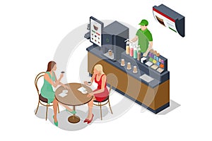 Isometric self-service coffee machines offer consistent quality coffee. Vending machine with coffee in the supermarket photo