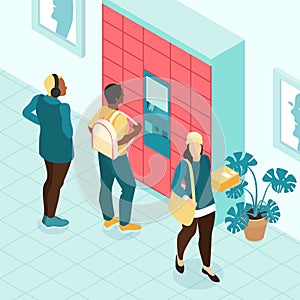 Isometric Self Service Postamat Composition