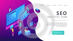 Isometric SEO analytics team landing page.