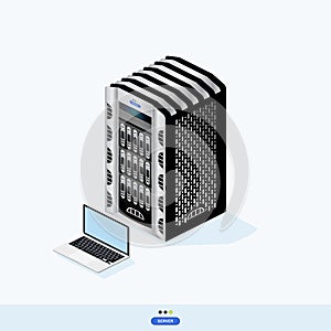 Isometric server data center cloud with laptop. Vector illustration EPS 10