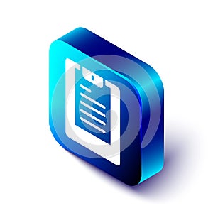 Isometric Server, Data report icon isolated on white background. Blue square button. Vector