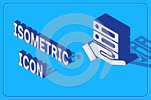 Isometric Server, Data, Web Hosting icon isolated on blue background. Vector Illustration