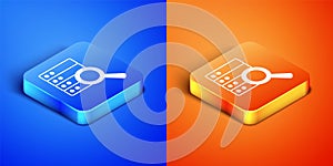 Isometric Server, Data, Web Hosting icon isolated on blue and orange background. Square button. Vector