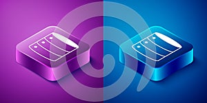 Isometric Server, Data, Web Hosting icon isolated on blue and purple background. Square button. Vector