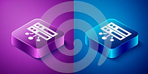 Isometric Server, Data, Web Hosting icon isolated on blue and purple background. Square button. Vector