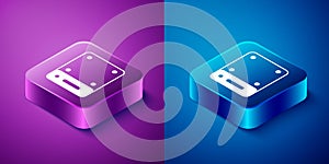 Isometric Server, Data, Web Hosting icon isolated on blue and purple background. Square button. Vector
