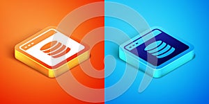 Isometric Server, Data, Web Hosting icon isolated on orange and blue background. Vector