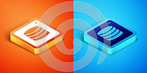 Isometric Server, Data, Web Hosting icon isolated on orange and blue background. Vector