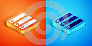 Isometric Server, Data, Web Hosting icon isolated on orange and blue background. Vector