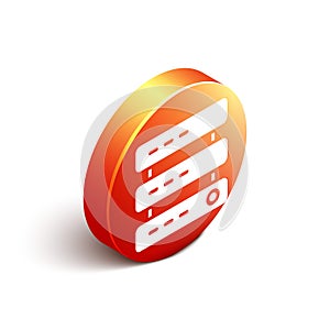 Isometric Server, Data, Web Hosting icon isolated on white background. Orange circle button. Vector