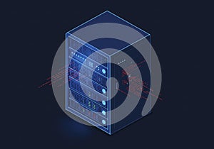 Isometric Server Rack Data Flow on Dark Background