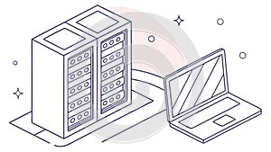 Isometric Server Rack and Laptop Network Technology Vector, vector design Generative AI
