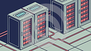 Isometric server racks, cloud computing secure data center, technology, vector design Generative AI