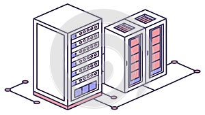 Isometric Server Racks Data Center, vector design Generative AI