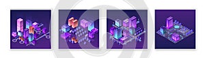 Isometric set 3d module block district part