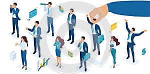 Isometric set of business while selecting a candidate for elevation of career, the Director decides who to raise from employees