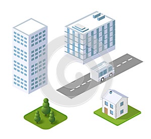 Isometric set city map navigations urban cartography