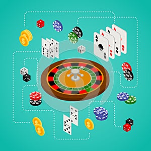 Isometric set of gambling and casino items